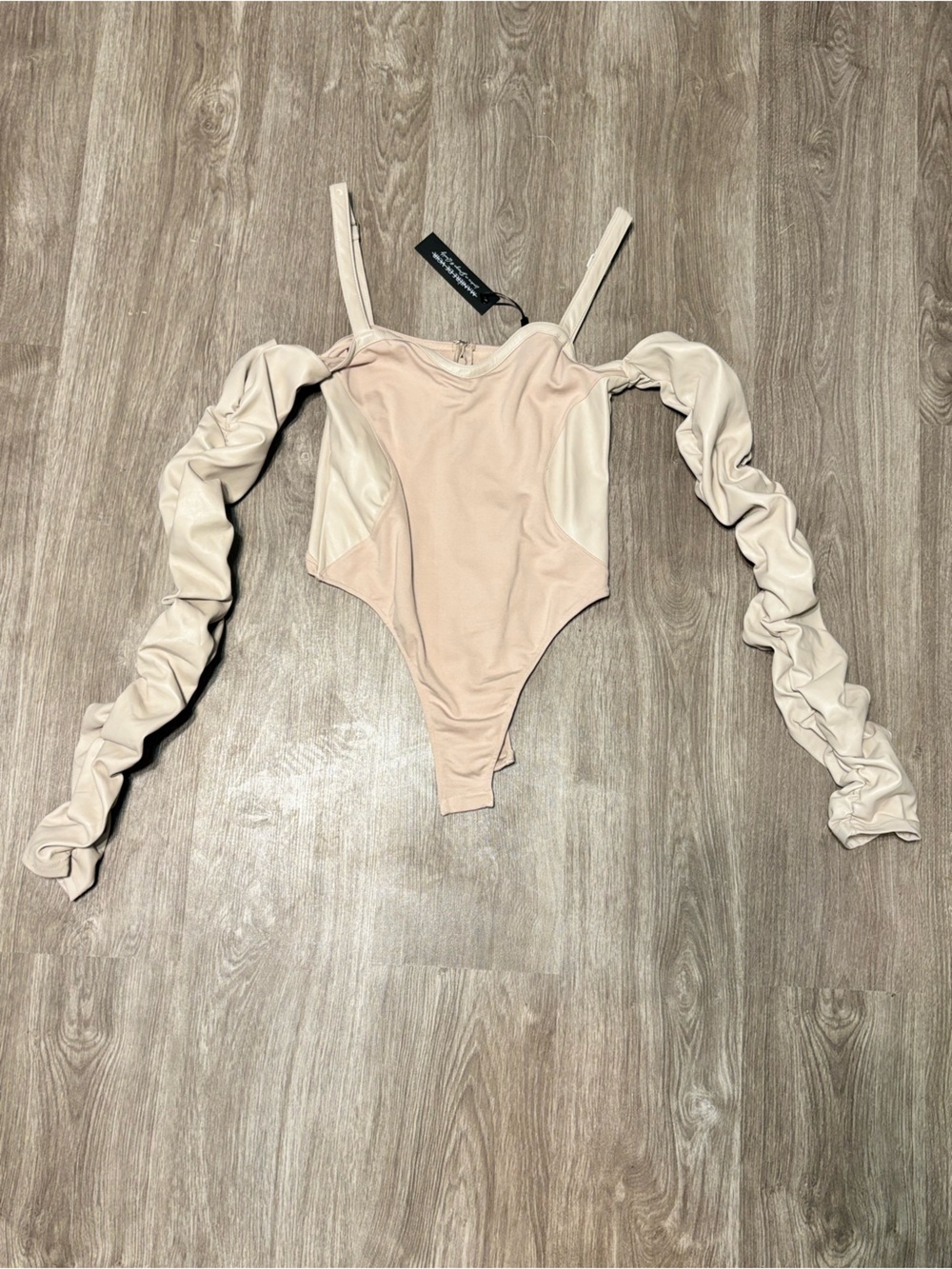 Maniere De Voir Blush and Cream Off-Shoulder Bodysuit